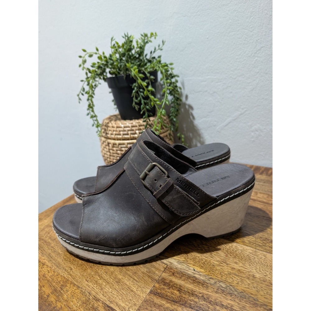 Merrell Halendi Leather Mules Women Sandals brkn size 7.5‎